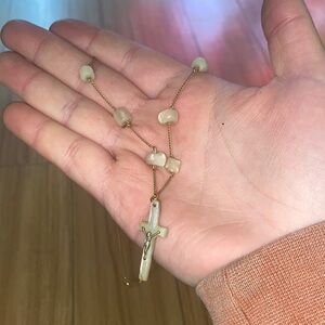 Elegant Gold and Cream Cross Necklace